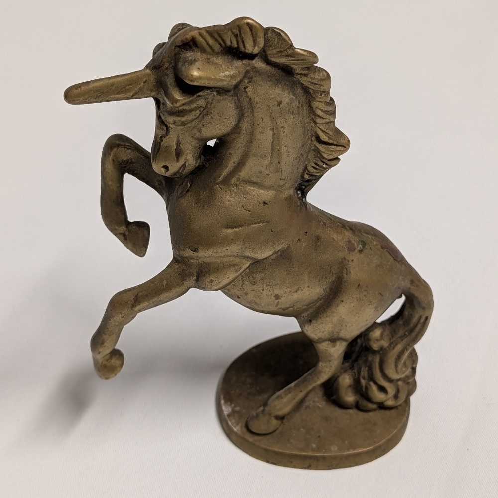 Vintage Brass Unicorn Figurine - Decorative Home Art
